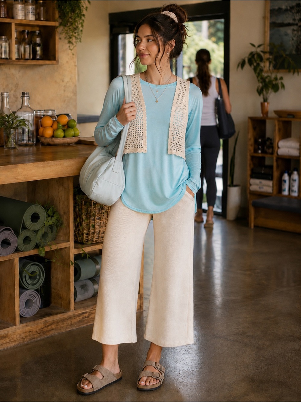 Tek Gear Sea Glass Blue Curved Hem Long Sleeve Yoga Athleisure Top | NWOT